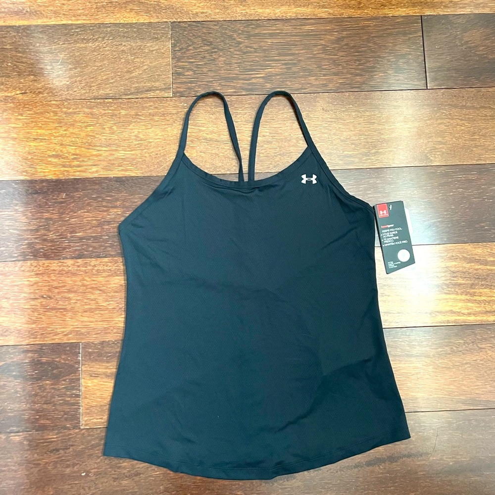 Under armour running tank fly by strappy size small black new with tags